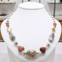 Load image into Gallery viewer, Baroque Pearl &amp; Star Coin Pearl with Agate Necklace – .925 Silver