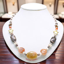 Load image into Gallery viewer, Baroque Pearl &amp; Star Coin Pearl with Agate Necklace – .925 Silver