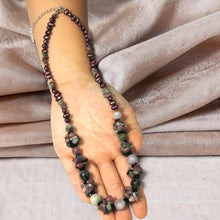 Load image into Gallery viewer, A Unique Design Purple Baroque Pearl &amp; Tourmaline Necklace 925 Silver Clasp TPJ