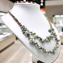 Load image into Gallery viewer, Green Baroque Pearl Layered Necklace – .925 Silver Clasp