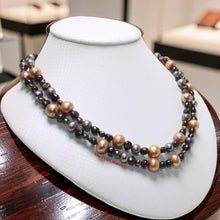 Load image into Gallery viewer, Double Strand Champagne Pearl Necklace – .925 Silver Clasp