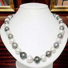 Load image into Gallery viewer, 14k Yellow Gold Clasp Baroque Gray Tahitian &amp; White Pearl Necklace