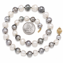 Load image into Gallery viewer, 14k Yellow Gold Clasp Baroque Gray Tahitian &amp; White Pearl Necklace