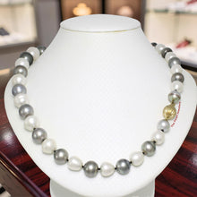 Load image into Gallery viewer, 14k Yellow Gold Clasp Baroque Gray Tahitian &amp; White Pearl Necklace
