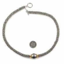 Load image into Gallery viewer, Beauty Unique Sterling Silver Bali Beads &amp; Black Tahitian Pearl Necklace