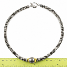Load image into Gallery viewer, Beauty Unique Sterling Silver Bali Beads &amp; Black Tahitian Pearl Necklace