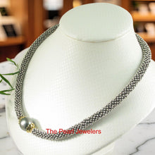 Load image into Gallery viewer, Beauty Unique Sterling Silver Bali Beads &amp; Black Tahitian Pearl Necklace
