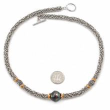 Load image into Gallery viewer, Beautiful Black Tahitian Pearl &amp; Silver 925 Bali Beads Necklace