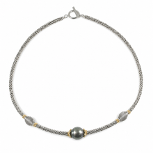 Load image into Gallery viewer, Unique Design Black Tahitian Pearl &amp; Bali Beads Necklace