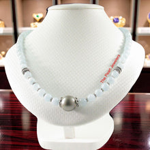 Load image into Gallery viewer, Natural Aquamarine &amp; Silver Beads Gray Tahitian Pearl Necklace