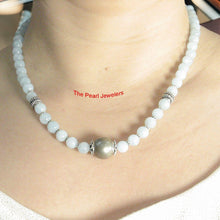 Load image into Gallery viewer, Natural Aquamarine &amp; Silver Beads Gray Tahitian Pearl Necklace
