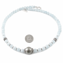 Load image into Gallery viewer, Natural Aquamarine &amp; Silver Beads Gray Tahitian Pearl Necklace