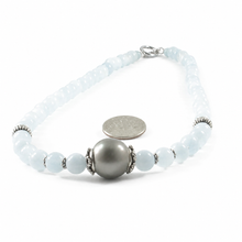 Load image into Gallery viewer, Natural Aquamarine &amp; Silver Beads Gray Tahitian Pearl Necklace