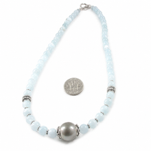 Load image into Gallery viewer, Natural Aquamarine &amp; Silver Beads Gray Tahitian Pearl Necklace
