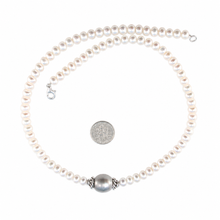 Load image into Gallery viewer, Gray Tahitian Pearl with F/W Pearls &amp; Silver Bali Beads Necklace