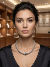 Load image into Gallery viewer, Blue Tahitian Pearl with 14k Gold Roundels &amp; Silver Bali Beads Necklace