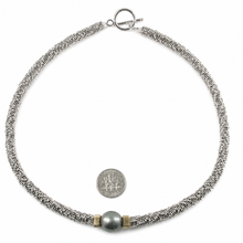 Load image into Gallery viewer, Blue Tahitian Pearl with 14k Gold Roundels &amp; Silver Bali Beads Necklace