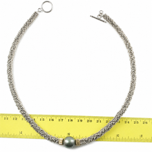 Load image into Gallery viewer, Blue Tahitian Pearl with 14k Gold Roundels &amp; Silver Bali Beads Necklace