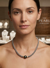 Load image into Gallery viewer, Black Tahitian Pearl with 14k Gold Roundels &amp; Silver Bali Beads Necklace