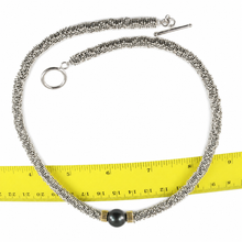 Load image into Gallery viewer, Black Tahitian Pearl with 14k Gold Roundels &amp; Silver Bali Beads Necklace