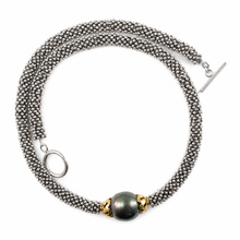 Load image into Gallery viewer, 16mm Black Tahitian Pearl with Silver 925 Bali Beads Necklace