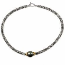 Load image into Gallery viewer, 16mm Black Tahitian Pearl with Silver 925 Bali Beads Necklace