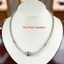 Load image into Gallery viewer, Unique Black Tahitian Pearl with Silver &amp; Gold-Plated Bali Beads Necklace