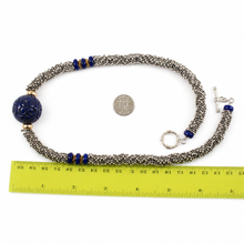 Load image into Gallery viewer, 24mm Engraved Blue Lapis with 14k Gold Roundels &amp; Silver Spacers Necklace