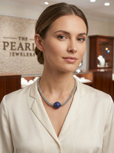 Load image into Gallery viewer, 22mm Engraved Blue Lapis with 14k Gold &amp; Silver Bali Spacer Necklace