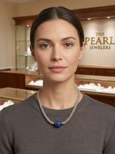 Load image into Gallery viewer, 20mm Engraved Lapis Lazuli with 14k Gold &amp; Silver Bali Necklace