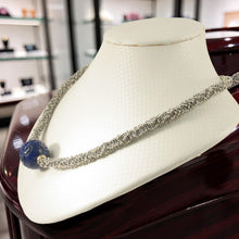 Load image into Gallery viewer, 20mm Engraved Lapis Lazuli with 14k Gold &amp; Silver Bali Necklace