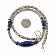 Load image into Gallery viewer, Natural Lapis Lazuli Tube Beads &amp; Silver .925 Bali Spacer Necklace