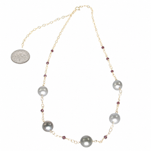 Load image into Gallery viewer, 14k Gold-Filled Seven Black Tahitian Pearls &amp; Peridot Necklace