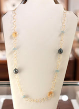 Load image into Gallery viewer, 14k Gold-Filled &amp; 13mm Black Tahitian Pearl Necklace with Citrine &amp; Aquamarine
