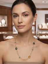 Load image into Gallery viewer, 14k Gold-Filled &amp; 13mm Black Tahitian Pearl Necklace with Citrine &amp; Aquamarine