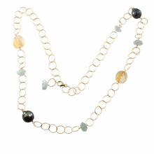 Load image into Gallery viewer, 14k Gold-Filled &amp; 13mm Black Tahitian Pearl Necklace with Citrine &amp; Aquamarine