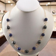 Load image into Gallery viewer, 14k Gold-Filled Five Tahitian Pearls &amp; Lapis Lazuli Handcrafted Necklace