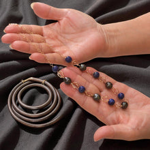 Load image into Gallery viewer, 14k Gold-Filled Five Tahitian Pearls &amp; Lapis Lazuli Handcrafted Necklace