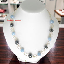 Load image into Gallery viewer, 14k Gold-Filled Five Black Tahitian Pearls &amp; Aquamarine Beads Necklace