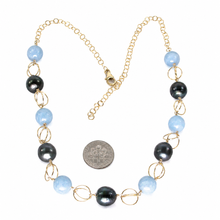 Load image into Gallery viewer, 14k Gold-Filled Five Black Tahitian Pearls &amp; Aquamarine Beads Necklace
