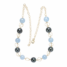 Load image into Gallery viewer, 14k Gold-Filled Five Black Tahitian Pearls &amp; Aquamarine Beads Necklace