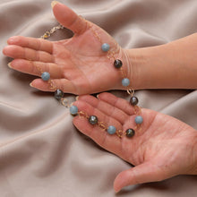 Load image into Gallery viewer, 14k Gold-Filled Five Black Tahitian Pearls &amp; Aquamarine Beads Necklace