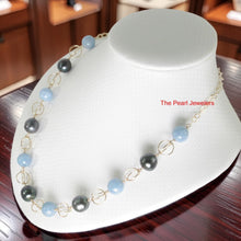 Load image into Gallery viewer, 14k Gold-Filled Five Black Tahitian Pearls &amp; Aquamarine Beads Necklace