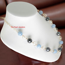 Load image into Gallery viewer, 14k Gold-Filled Five Black Tahitian Pearls &amp; Aquamarine Beads Necklace
