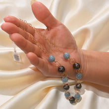 Load image into Gallery viewer, 14k Gold-Filled Five Black Tahitian Pearls &amp; Aquamarine Beads Necklace