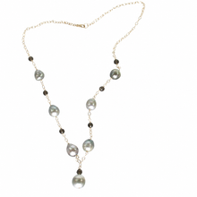 Load image into Gallery viewer, 14k Gold-Filled Seven Baroque Gray Tahitian Pearls &amp; Smoky Quartz Necklace