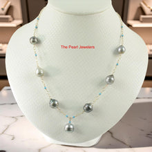 Load image into Gallery viewer, 14k Gold-Filled Seven Baroque Gray Tahitian Pearls with Turquoise Necklace