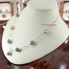 Load image into Gallery viewer, 14k Gold-Filled Seven Baroque Gray Tahitian Pearls with Turquoise Necklace