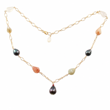 Load image into Gallery viewer, 14k Gold-Filled Rutilated Quartz &amp; Three Baroque Tahitian Pearls Necklace