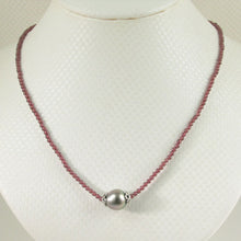 Load image into Gallery viewer, 2.5mm Garnet &amp; Silver Bali Beads with Black Tahitian Pearl Necklace